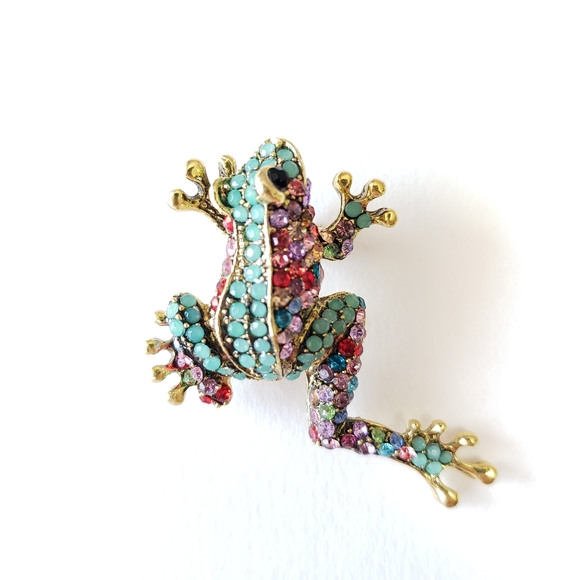 Jewelry - Frog pin with colorful Rhinestones